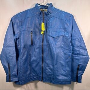 Lumen Blue Faux Leather Men's Biker Jacket 2XL buttery soft shell silky lining